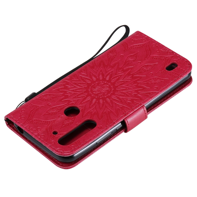 For Motorola Moto G8 Power Lite Embossed Sunflower Pattern Horizontal Flip PU Leather Case with Holder & Card Slots & Wallet & Lanyard