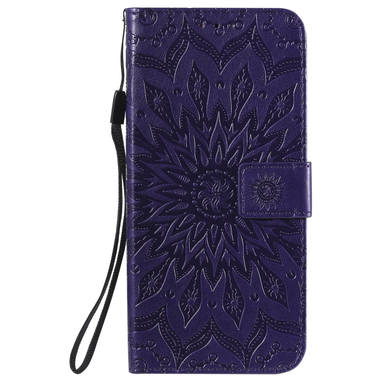 For Motorola Moto G8 Power Lite Embossed Sunflower Pattern Horizontal Flip PU Leather Case with Holder & Card Slots & Wallet & Lanyard