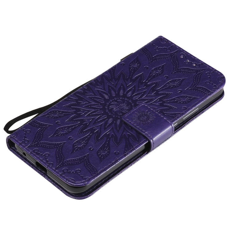 For Motorola Moto G8 Power Lite Embossed Sunflower Pattern Horizontal Flip PU Leather Case with Holder & Card Slots & Wallet & Lanyard