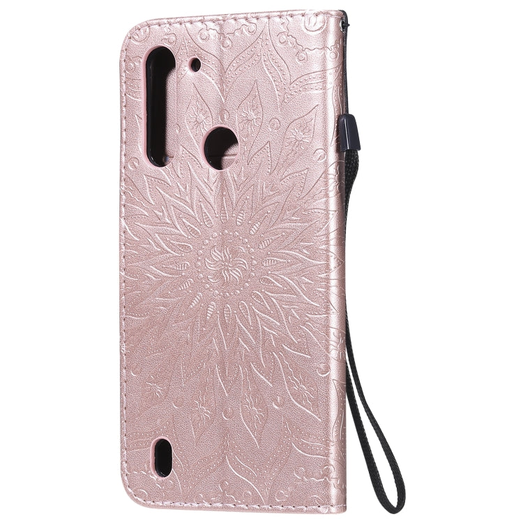 For Motorola Moto G8 Power Lite Embossed Sunflower Pattern Horizontal Flip PU Leather Case with Holder & Card Slots & Wallet & Lanyard