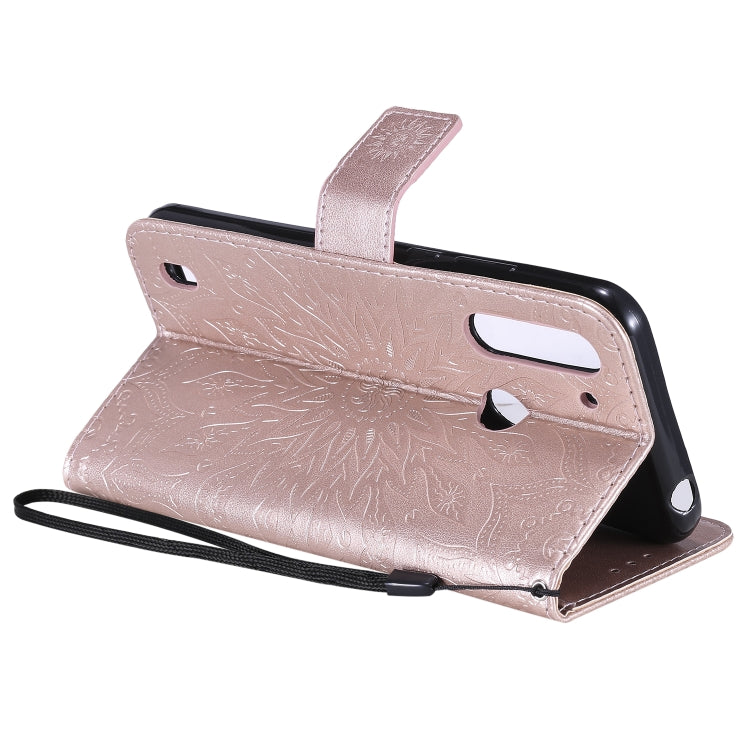 For Motorola Moto G8 Power Lite Embossed Sunflower Pattern Horizontal Flip PU Leather Case with Holder & Card Slots & Wallet & Lanyard