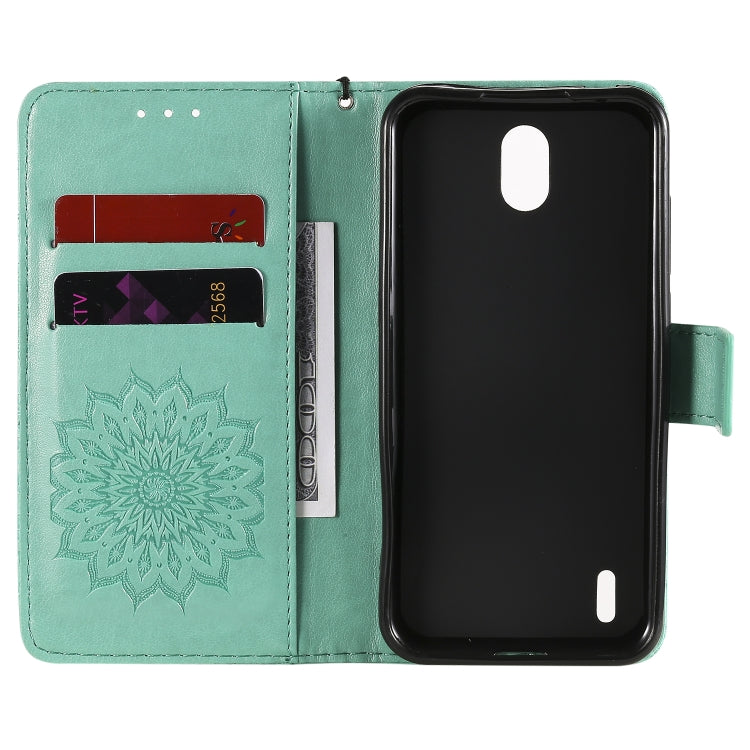 For Nokia 1.3 Embossed Sunflower Pattern Horizontal Flip PU Leather Case with Holder & Card Slots & Wallet & Lanyard