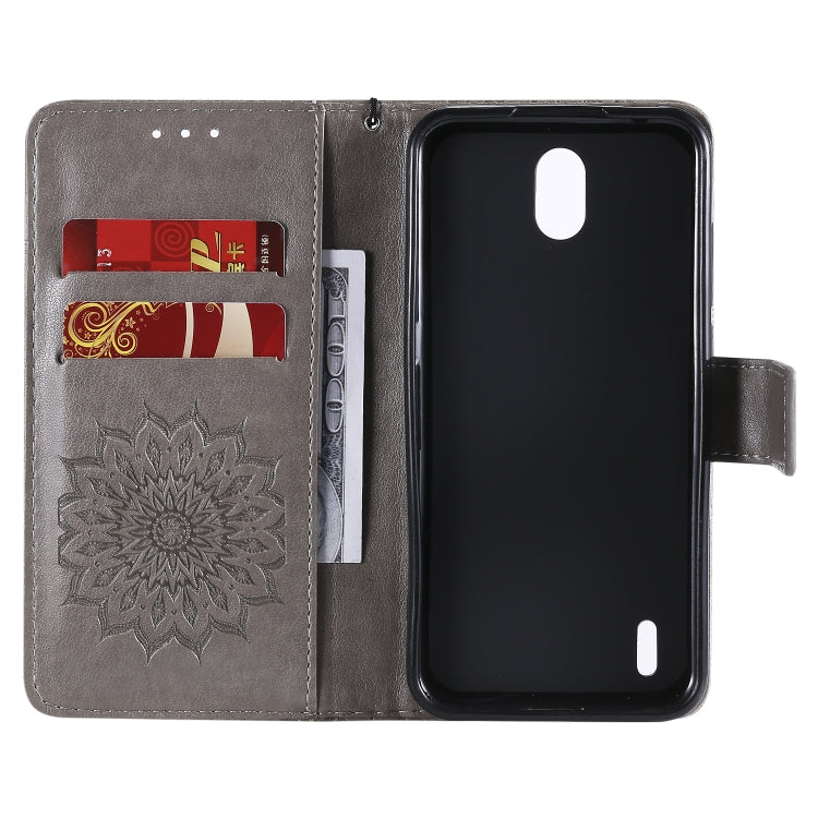 For Nokia 1.3 Embossed Sunflower Pattern Horizontal Flip PU Leather Case with Holder & Card Slots & Wallet & Lanyard