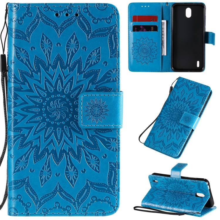 For Nokia 1.3 Embossed Sunflower Pattern Horizontal Flip PU Leather Case with Holder & Card Slots & Wallet & Lanyard