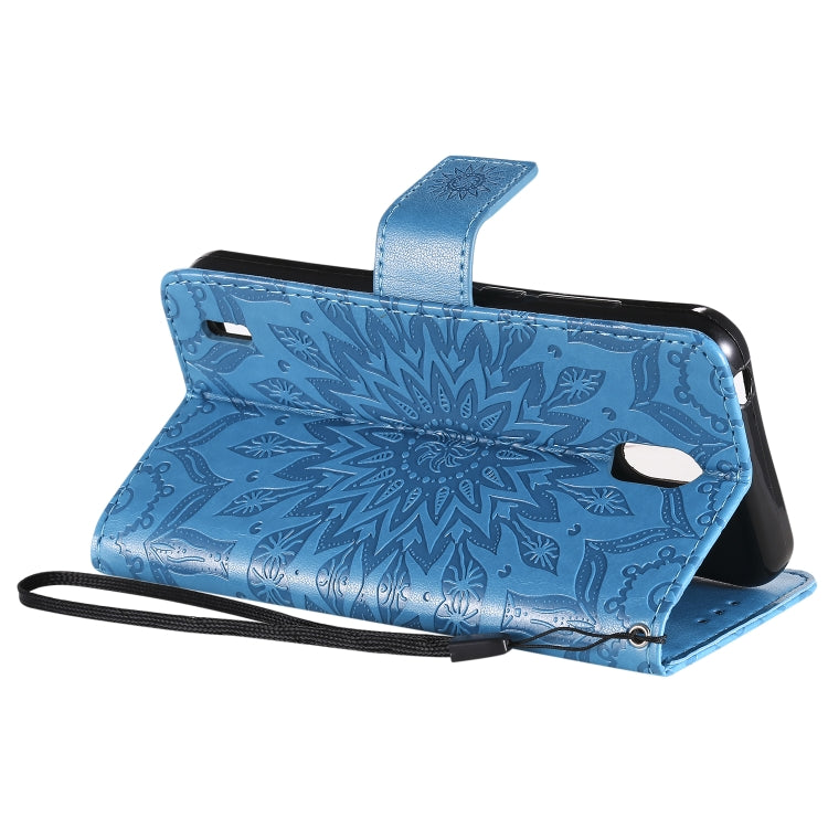 For Nokia 1.3 Embossed Sunflower Pattern Horizontal Flip PU Leather Case with Holder & Card Slots & Wallet & Lanyard