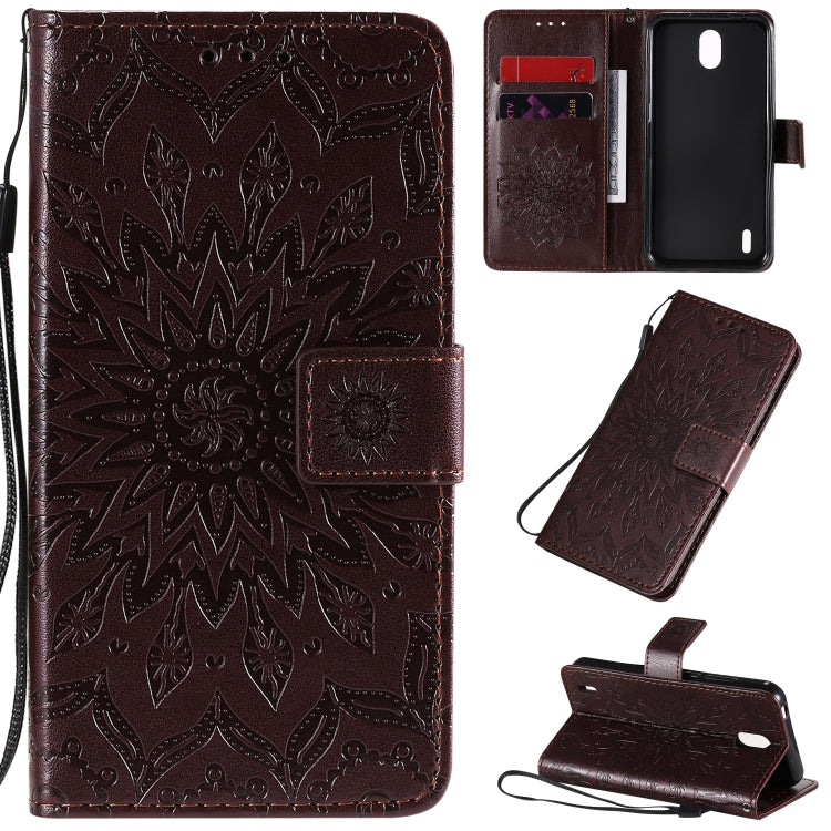 For Nokia 1.3 Embossed Sunflower Pattern Horizontal Flip PU Leather Case with Holder & Card Slots & Wallet & Lanyard