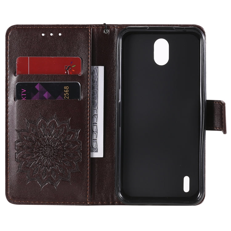 For Nokia 1.3 Embossed Sunflower Pattern Horizontal Flip PU Leather Case with Holder & Card Slots & Wallet & Lanyard