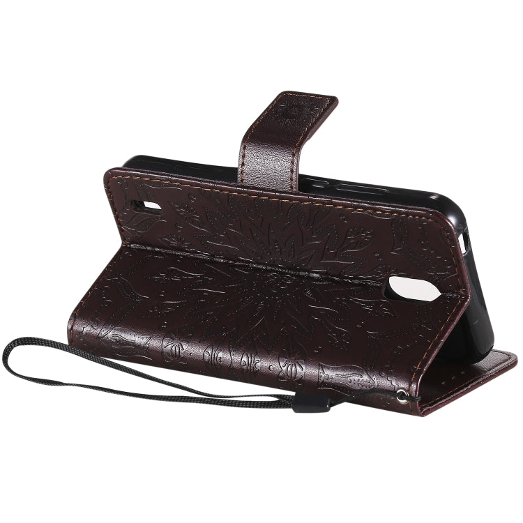 For Nokia 1.3 Embossed Sunflower Pattern Horizontal Flip PU Leather Case with Holder & Card Slots & Wallet & Lanyard