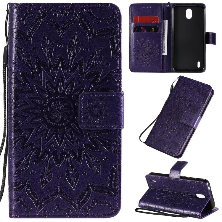 For Nokia 1.3 Embossed Sunflower Pattern Horizontal Flip PU Leather Case with Holder & Card Slots & Wallet & Lanyard