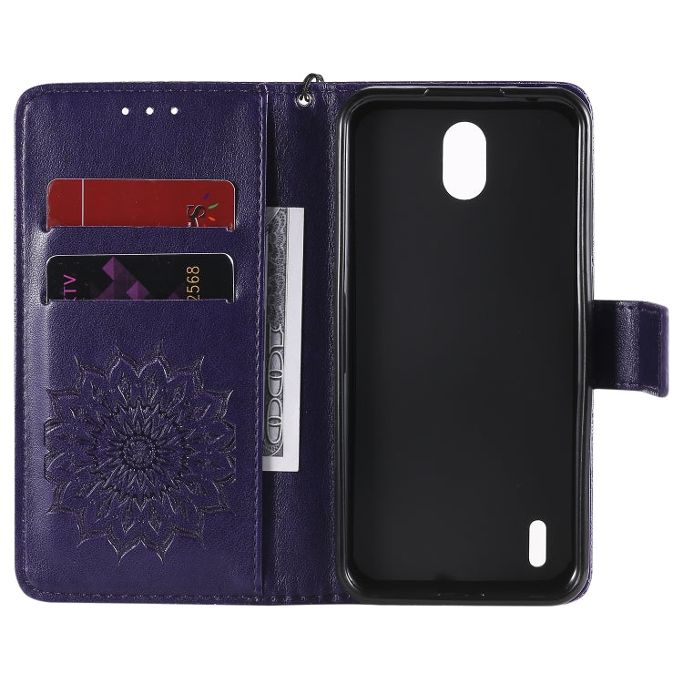 For Nokia 1.3 Embossed Sunflower Pattern Horizontal Flip PU Leather Case with Holder & Card Slots & Wallet & Lanyard