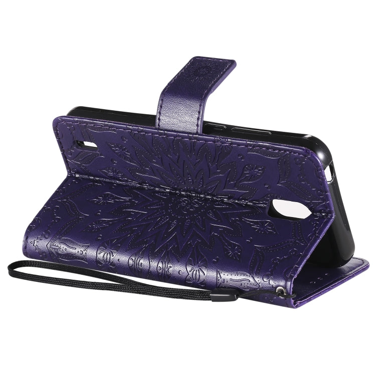 For Nokia 1.3 Embossed Sunflower Pattern Horizontal Flip PU Leather Case with Holder & Card Slots & Wallet & Lanyard