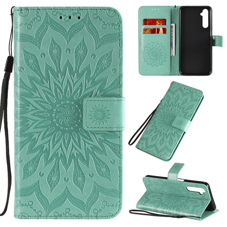 For OPPO Realme 6 Embossed Sunflower Pattern Horizontal Flip PU Leather Case with Holder & Card Slots & Wallet & Lanyard