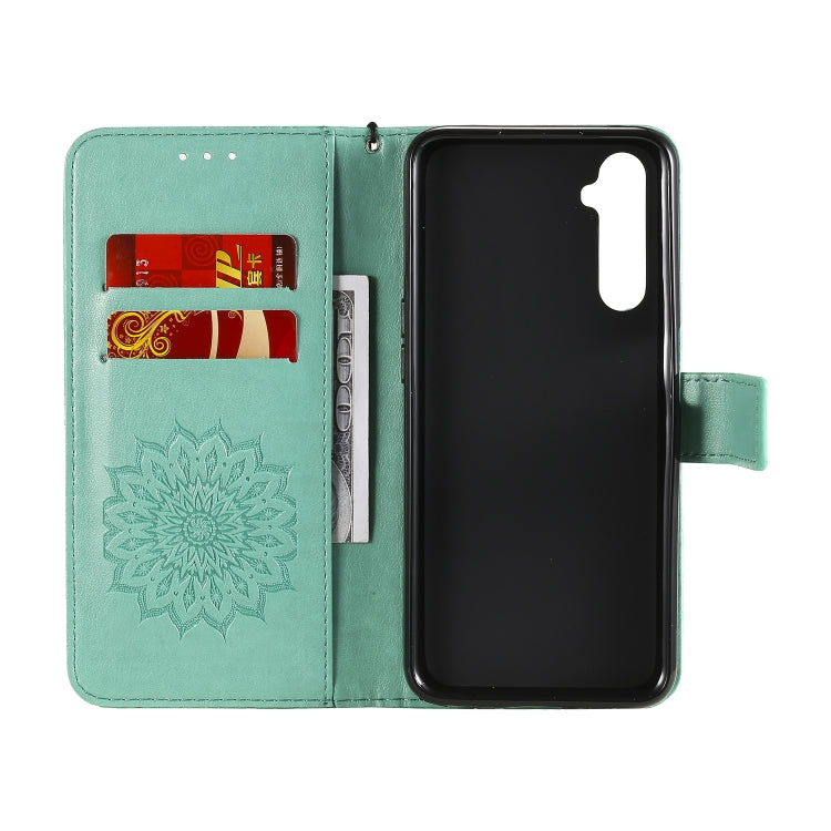 For OPPO Realme 6 Embossed Sunflower Pattern Horizontal Flip PU Leather Case with Holder & Card Slots & Wallet & Lanyard