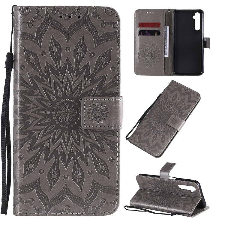 For OPPO Realme 6 Embossed Sunflower Pattern Horizontal Flip PU Leather Case with Holder & Card Slots & Wallet & Lanyard