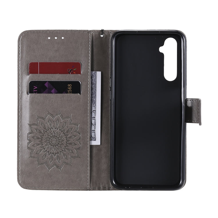 For OPPO Realme 6 Embossed Sunflower Pattern Horizontal Flip PU Leather Case with Holder & Card Slots & Wallet & Lanyard