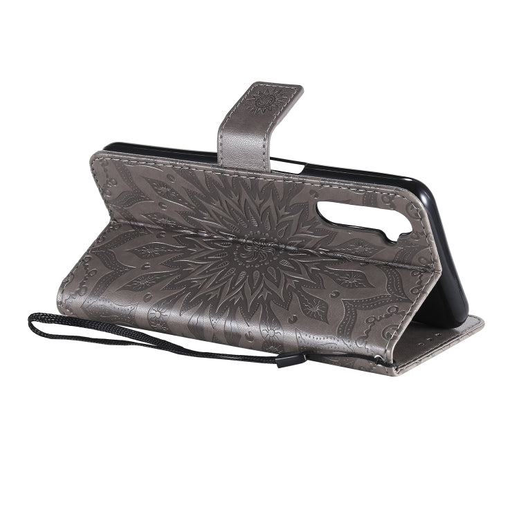 For OPPO Realme 6 Embossed Sunflower Pattern Horizontal Flip PU Leather Case with Holder & Card Slots & Wallet & Lanyard