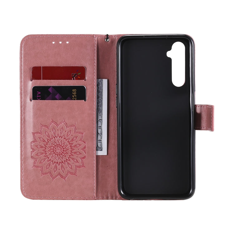 For OPPO Realme 6 Embossed Sunflower Pattern Horizontal Flip PU Leather Case with Holder & Card Slots & Wallet & Lanyard