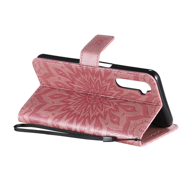 For OPPO Realme 6 Embossed Sunflower Pattern Horizontal Flip PU Leather Case with Holder & Card Slots & Wallet & Lanyard