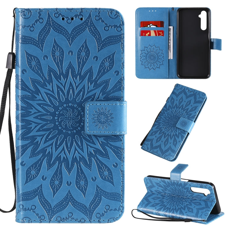 For OPPO Realme 6 Embossed Sunflower Pattern Horizontal Flip PU Leather Case with Holder & Card Slots & Wallet & Lanyard