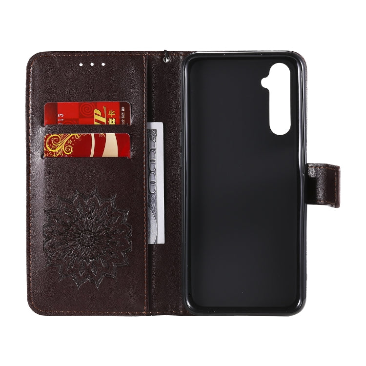For OPPO Realme 6 Embossed Sunflower Pattern Horizontal Flip PU Leather Case with Holder & Card Slots & Wallet & Lanyard