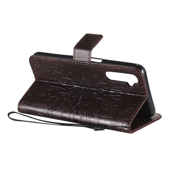 For OPPO Realme 6 Embossed Sunflower Pattern Horizontal Flip PU Leather Case with Holder & Card Slots & Wallet & Lanyard