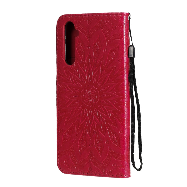For OPPO Realme 6 Embossed Sunflower Pattern Horizontal Flip PU Leather Case with Holder & Card Slots & Wallet & Lanyard