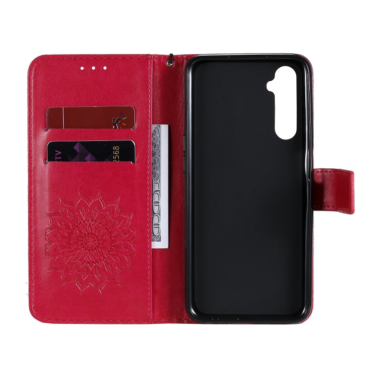 For OPPO Realme 6 Embossed Sunflower Pattern Horizontal Flip PU Leather Case with Holder & Card Slots & Wallet & Lanyard