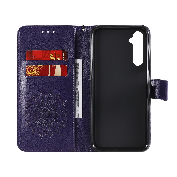 For OPPO Realme 6 Embossed Sunflower Pattern Horizontal Flip PU Leather Case with Holder & Card Slots & Wallet & Lanyard