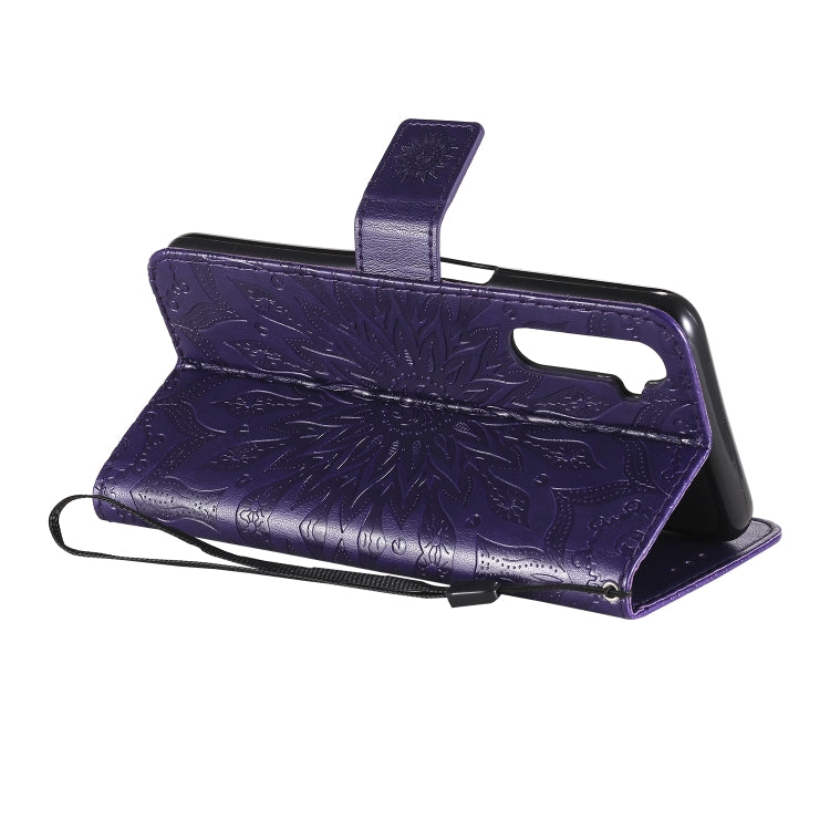 For OPPO Realme 6 Embossed Sunflower Pattern Horizontal Flip PU Leather Case with Holder & Card Slots & Wallet & Lanyard