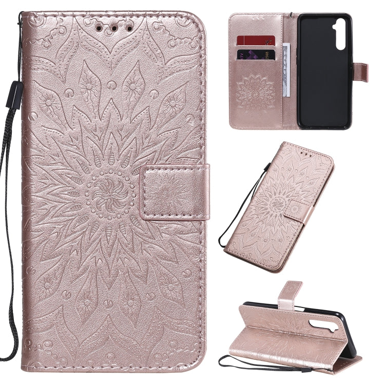 For OPPO Realme 6 Embossed Sunflower Pattern Horizontal Flip PU Leather Case with Holder & Card Slots & Wallet & Lanyard