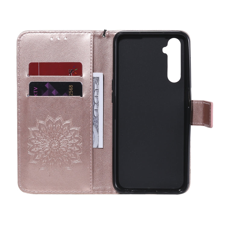 For OPPO Realme 6 Embossed Sunflower Pattern Horizontal Flip PU Leather Case with Holder & Card Slots & Wallet & Lanyard