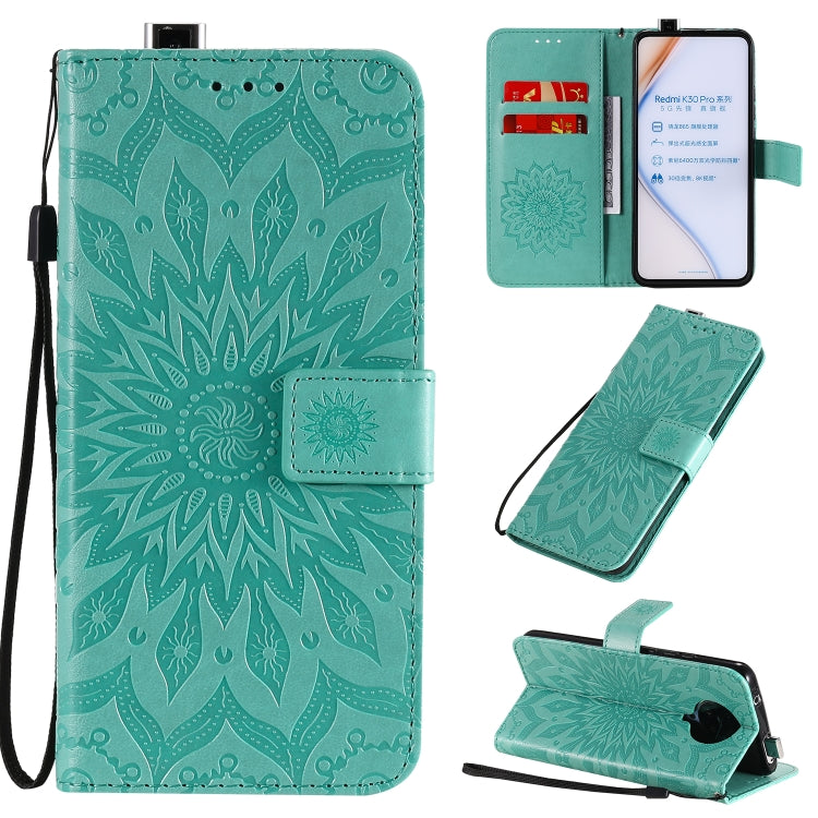 For Xiaomi Redmi K30 Pro Embossed Sunflower Pattern Horizontal Flip PU Leather Case with Holder & Card Slots & Wallet & Lanyard