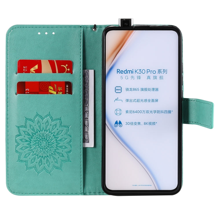 For Xiaomi Redmi K30 Pro Embossed Sunflower Pattern Horizontal Flip PU Leather Case with Holder & Card Slots & Wallet & Lanyard