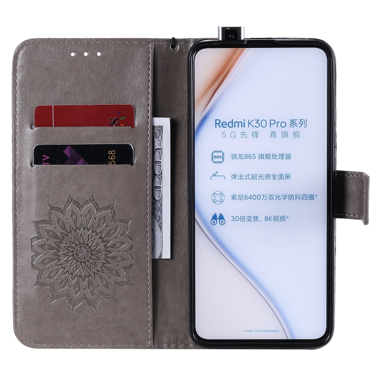 For Xiaomi Redmi K30 Pro Embossed Sunflower Pattern Horizontal Flip PU Leather Case with Holder & Card Slots & Wallet & Lanyard