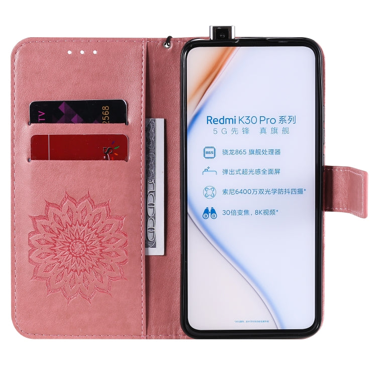For Xiaomi Redmi K30 Pro Embossed Sunflower Pattern Horizontal Flip PU Leather Case with Holder & Card Slots & Wallet & Lanyard