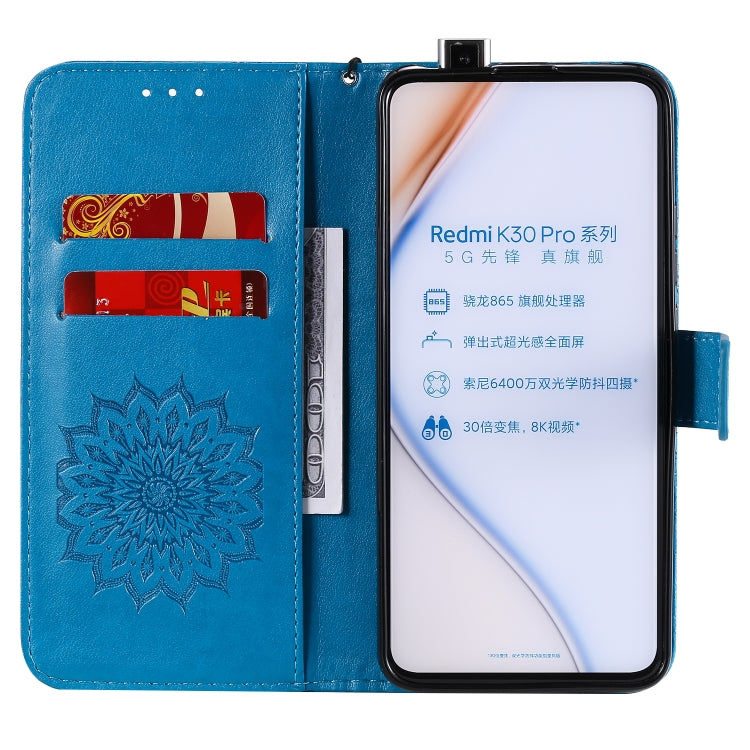For Xiaomi Redmi K30 Pro Embossed Sunflower Pattern Horizontal Flip PU Leather Case with Holder & Card Slots & Wallet & Lanyard