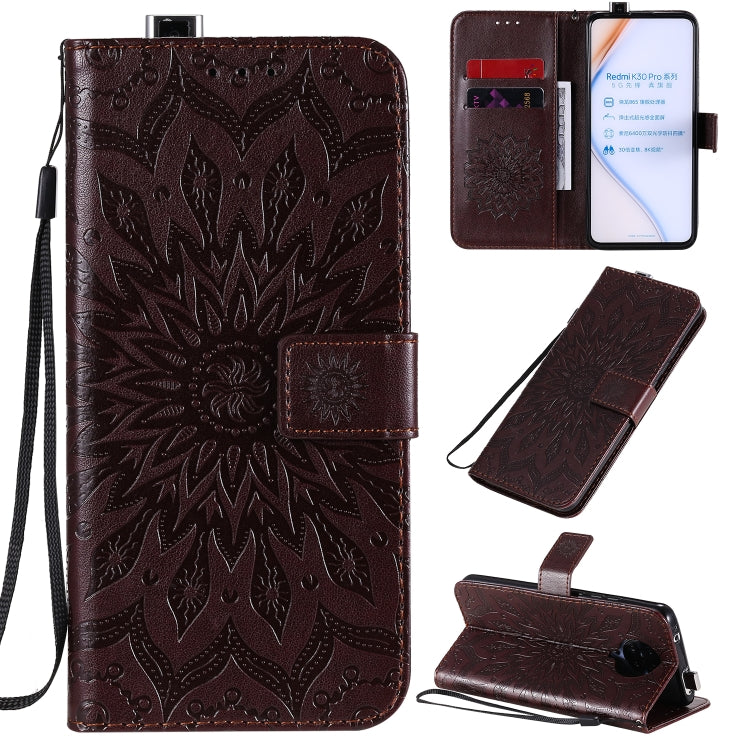 For Xiaomi Redmi K30 Pro Embossed Sunflower Pattern Horizontal Flip PU Leather Case with Holder & Card Slots & Wallet & Lanyard