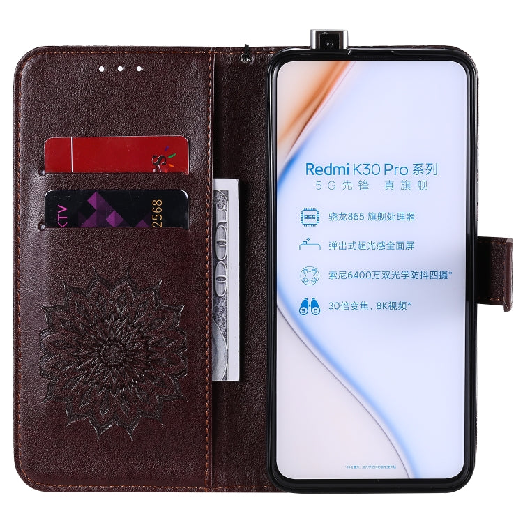 For Xiaomi Redmi K30 Pro Embossed Sunflower Pattern Horizontal Flip PU Leather Case with Holder & Card Slots & Wallet & Lanyard