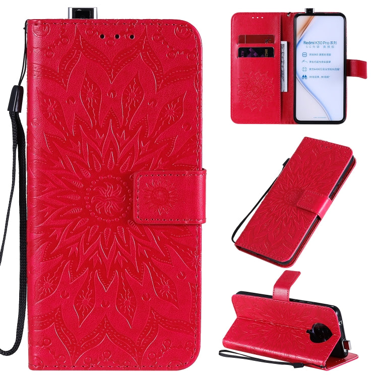 For Xiaomi Redmi K30 Pro Embossed Sunflower Pattern Horizontal Flip PU Leather Case with Holder & Card Slots & Wallet & Lanyard