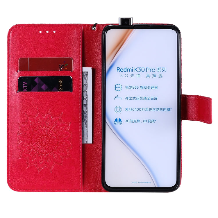 For Xiaomi Redmi K30 Pro Embossed Sunflower Pattern Horizontal Flip PU Leather Case with Holder & Card Slots & Wallet & Lanyard