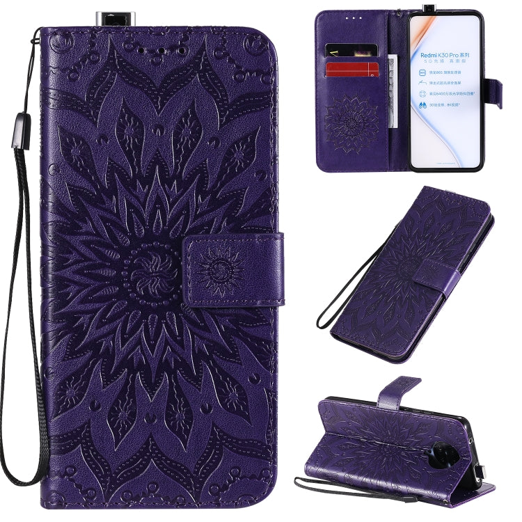 For Xiaomi Redmi K30 Pro Embossed Sunflower Pattern Horizontal Flip PU Leather Case with Holder & Card Slots & Wallet & Lanyard