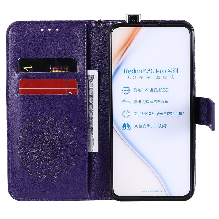 For Xiaomi Redmi K30 Pro Embossed Sunflower Pattern Horizontal Flip PU Leather Case with Holder & Card Slots & Wallet & Lanyard