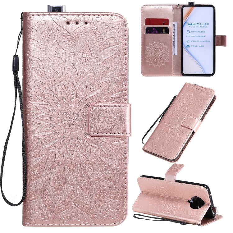 For Xiaomi Redmi K30 Pro Embossed Sunflower Pattern Horizontal Flip PU Leather Case with Holder & Card Slots & Wallet & Lanyard
