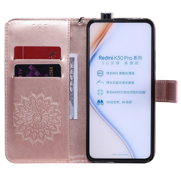 For Xiaomi Redmi K30 Pro Embossed Sunflower Pattern Horizontal Flip PU Leather Case with Holder & Card Slots & Wallet & Lanyard