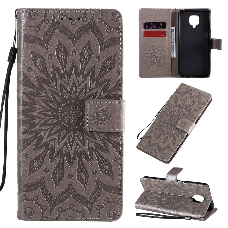 For Xiaomi Redmi Note 9 Pro Embossed Sunflower Pattern Horizontal Flip PU Leather Case with Holder & Card Slots & Wallet & Lanyard