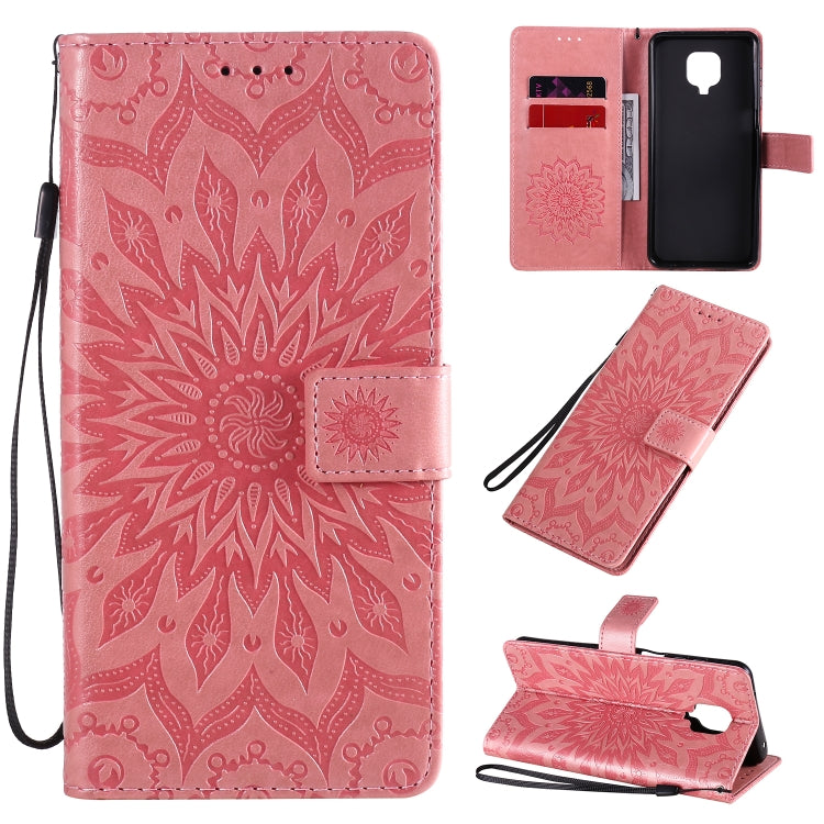 For Xiaomi Redmi Note 9 Pro Embossed Sunflower Pattern Horizontal Flip PU Leather Case with Holder & Card Slots & Wallet & Lanyard