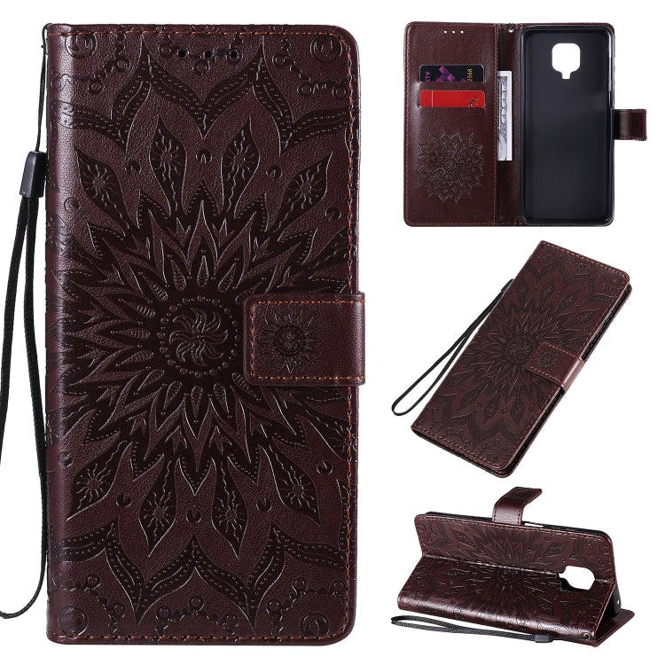 For Xiaomi Redmi Note 9 Pro Embossed Sunflower Pattern Horizontal Flip PU Leather Case with Holder & Card Slots & Wallet & Lanyard