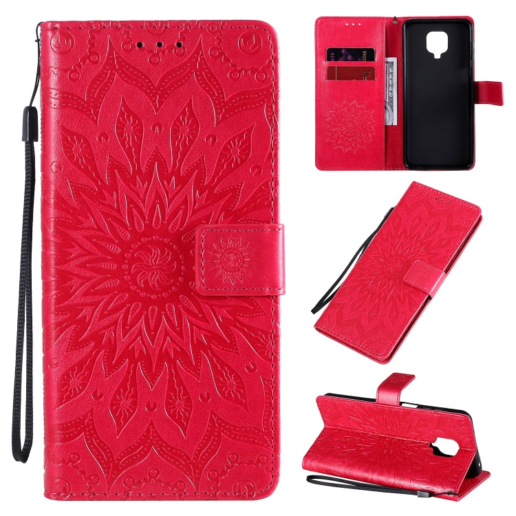 For Xiaomi Redmi Note 9 Pro Embossed Sunflower Pattern Horizontal Flip PU Leather Case with Holder & Card Slots & Wallet & Lanyard