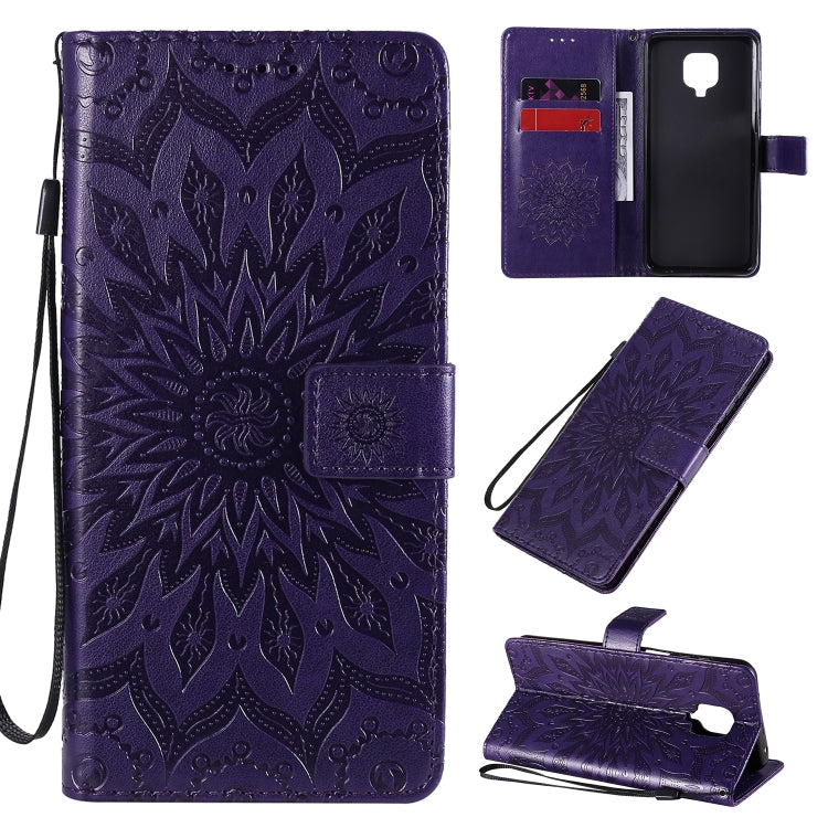For Xiaomi Redmi Note 9 Pro Embossed Sunflower Pattern Horizontal Flip PU Leather Case with Holder & Card Slots & Wallet & Lanyard