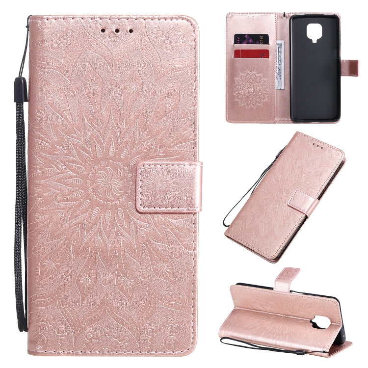For Xiaomi Redmi Note 9 Pro Embossed Sunflower Pattern Horizontal Flip PU Leather Case with Holder & Card Slots & Wallet & Lanyard